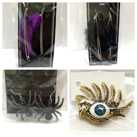 Spider Earrings Eye Ring Rhinestone 4 Halloween Costume Jewelry Gothic Steampunk - Picture 1 of 10